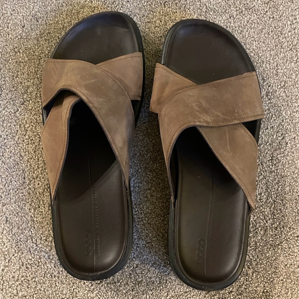 Ecco Men's Tan Leather/Suede Slide Sandals